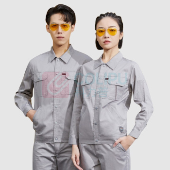 耐典 夏季纯棉透气工作服短袖套装长袖男女电工焊工劳保服工厂车间工装 ND-201 (浅灰长袖套装) 可现做logo