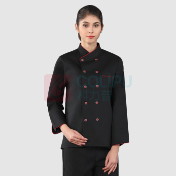 AETEL 厨师服长袖双排扣餐厅酒店厨房工作服秋季装厨师衣服可现做logo包边厨师服 QJ