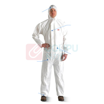 3M 带帽连体防护服防颗粒物及液体有限泼溅白色 4510 