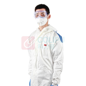 3M 白色带帽连体防护服 4535 蓝色背部透气设计 M码 