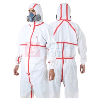 3M 白色带帽红色胶条连体防护服 4565 L码