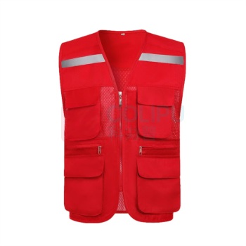 AETEL 夏季多口袋网眼工作服反光马甲 XL (红色)