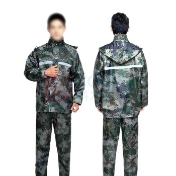 安赛瑞 反光雨衣雨裤套装 防汛执勤雨具 连帽分体 3F01475 2XL (数码绿)