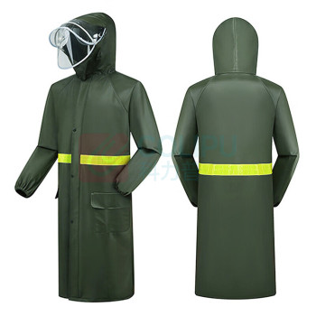 冰禹 长款雨衣 BH-144 XXXL 针织布 + PVC 材质 (军绿色)