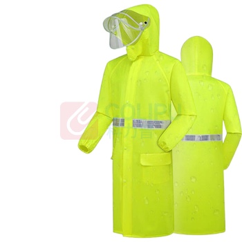 冰禹 雨衣 户外工地防漏雨披 BH-144 XXXXL 长款风衣式 双帽檐 针织布全压胶 (荧光绿)