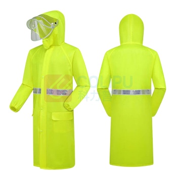 冰禹 雨衣 户外工地防漏雨披 BH-144 XXXXL 长款风衣式 双帽檐 针织布全压胶 (荧光绿)
