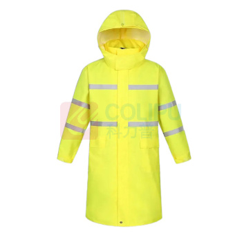 海斯迪克 HYSTIC 雨衣 保安站岗工地警示反光衣 HKT-203 175/XL 长款风衣式 连体连帽 反光 (黄色)