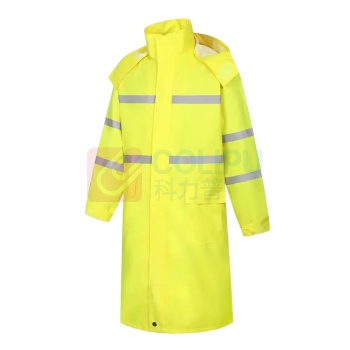 海斯迪克 HYSTIC 雨衣 保安站岗工地警示反光衣 HKT-203 175/XL 长款风衣式 连体连帽 反光 (黄色)
