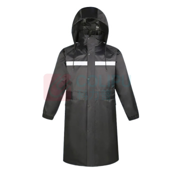 海斯迪克 HYSTIC 雨衣 保安站岗工地警示反光衣 HKT-203 185/3XL 长款风衣式 连体连帽 反光 (黑色)