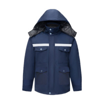 优企 冬季纯棉工作棉袄服男套装中长款棉衣加绒裤 170/L (藏蓝色)
