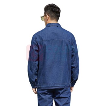 AETEL 工作服套装男女夏季牛仔长袖工程服汽修服电工电焊维修劳保服现做logo SC6217C 靛蓝色夏长套装