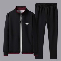 吉普 JEEP 套装男春秋夹克长裤两件套开衫茄克运动连帽男装 黑红 2XL
