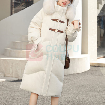 雪中飞 羽绒服女 长款宽松休闲狐狸毛领简约气质 m (米白)