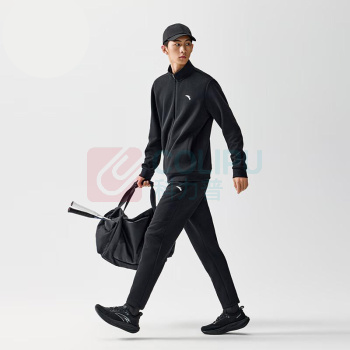 安踏 易打理运动套装 长袖长裤两件套 952537204 3XL (基础黑)