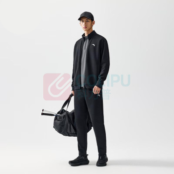 安踏 易打理运动套装 长袖长裤两件套 952537204 3XL (基础黑)