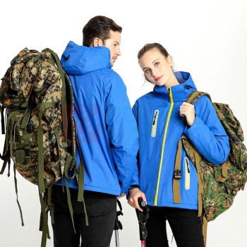 AETEL 户外冲锋衣男女保暖抓绒拉链连帽带反光条防风登山服 XHMZ-1818 (蓝色) 可现做logo