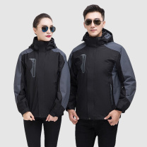 AETEL 户外冲锋衣工作服男女秋冬保暖三合一两件套外套外卖快递员仓储防风工装 GYJ-9808冲锋衣 (黑色) 可现做logo