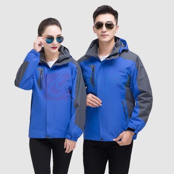 AETEL 户外冲锋衣工作服男女秋冬保暖三合一两件套外套外卖快递员仓储防风工装 GYJ-9808冲锋衣 (宝蓝) 可现做logo