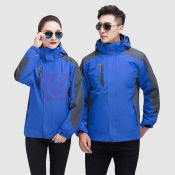 AETEL 户外冲锋衣工作服男女秋冬保暖三合一两件套外套外卖快递员仓储防风工装 GYJ-9808冲锋衣 (宝蓝) 可现做logo