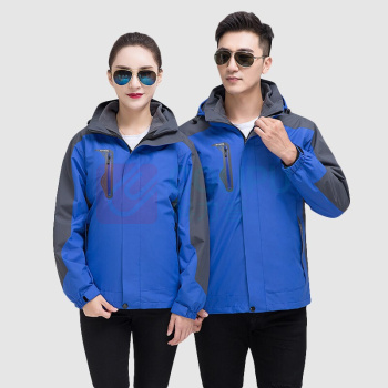 AETEL 户外冲锋衣工作服男女秋冬保暖三合一两件套外套外卖快递员仓储防风工装 GYJ-9808冲锋衣 (宝蓝) 可现做logo