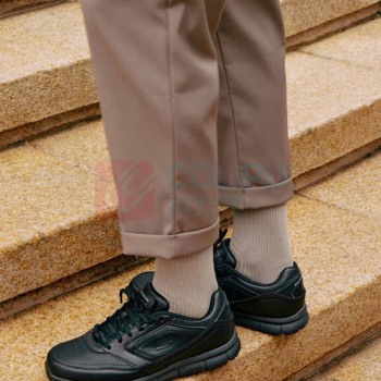 斯凯奇 Skechers 皮鞋男商务休闲鞋男低帮系带缓震软底耐磨通勤男鞋77156 BLK 43