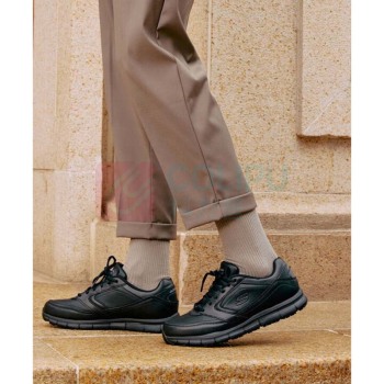 斯凯奇 Skechers 皮鞋男商务休闲鞋男低帮系带缓震软底耐磨通勤男鞋77156 BLK 43