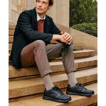 斯凯奇 Skechers 皮鞋男商务休闲鞋男低帮系带缓震软底耐磨通勤男鞋77156 BLK 43