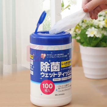 爱丽思 IRIS IRIS酒精湿巾 100片 酒精湿巾 除菌湿纸巾擦拭沙尘 免洗手酒精棉片桶装ht