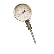 不锈钢万向型双金属温度计，WSS-581 Φ150 抽芯 0-150℃ 插深400mm 保护管Φ10精度1.5 可动外M27*2