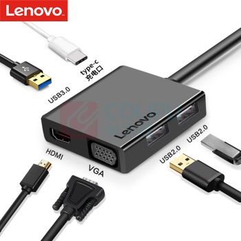 联想 lenovo 联想（Lenovo）Type-C扩展坞USB-C转HDMI/VGA转接头转换器苹果华为小米电脑拓展坞 C120 USB HUB分线器