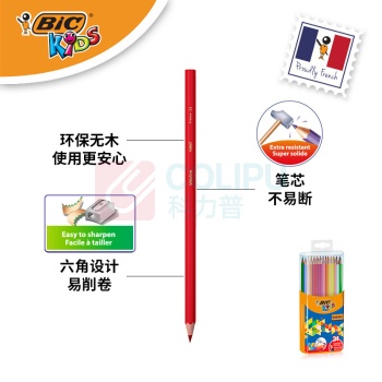 比克 BiC BIC比克Kids儿童Evolution环保无木彩色铅笔（24色）文具 儿童学生绘画彩铅涂色顺滑 24色